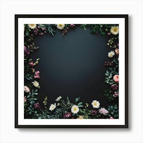 Floral Frame On A Black Background 5 Art Print