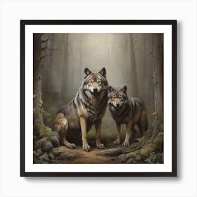 Two Wolves In The Forest 1 Art Print