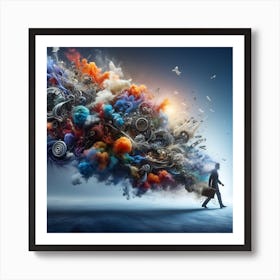 Man Walking Through A Cloud Art Print