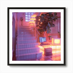 Room With Neon Lights 1 Art Print