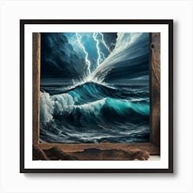 Ocean Storm With Large Clouds And Lightning 14 Art Print