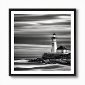 Lighthouse In Black And White Art Print