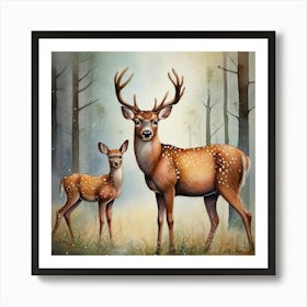 Vintage Deer And Fawn Art Print