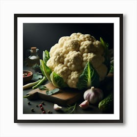 Cauliflower On A Cutting Board Art Print