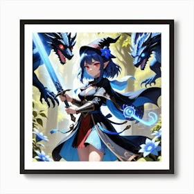 Magic Girl vs Dragons Art Print