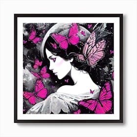 Girl With Butterflies 2 Art Print