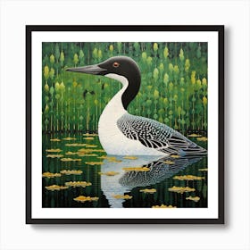 Ohara Koson Inspired Bird Painting Common Loon 4 Square Art Print