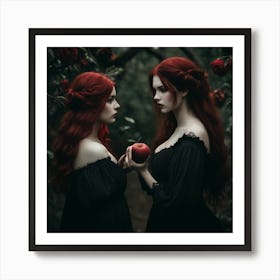 Two Red Haired Women Holding An Apple Art Print