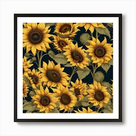 Sunflowers On A Dark Background Art Print