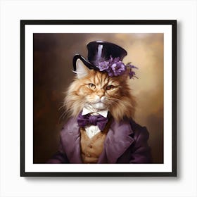 Aristocratic Cat In Purple Art Print