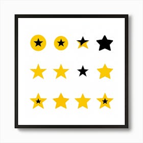 Collection Of Bright 5 Star Feedback Symbols Modern White And Gold Isolated Shiny Elements Black (2) Art Print