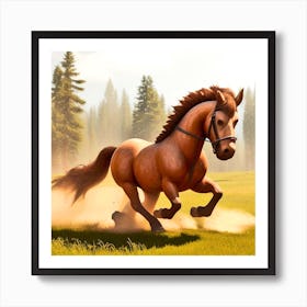Horse Running In A Field Art Print