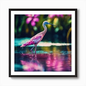 Tropical Lagoon with Pink Wading Bird  Art Print