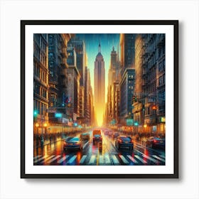 Sunset In New York City Art Print