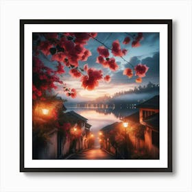 Chinese Village At Night Art Print