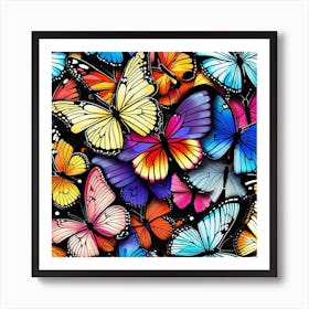 Colorful Butterflies Seamless Pattern Art Print