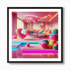 Neon Pom Pom Room Art Print