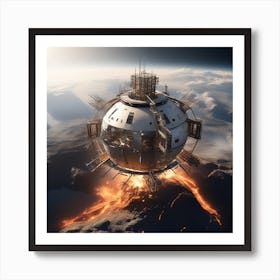 The Whole Earth Has Been Transformed Into A Metalica Space Station, Show The Earth View From The Moon As If You Are Watching Earth From The Moon And Taking Photography (7) Art Print
