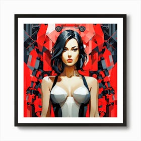 Girl In A Red Dress Art Print