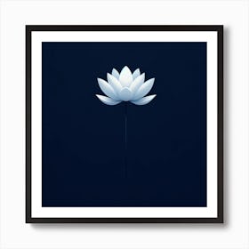 "Serenity in Bloom"  A solitary lotus rises elegantly against a deep blue backdrop, its petals glowing with a luminous simplicity that captures the essence of tranquility.  This art piece, 'Serenity in Bloom', offers an oasis of calm, symbolizing purity and enlightenment. Its minimalist beauty and soothing colors make it a perfect statement of peace for any interior, inviting contemplation and inner harmony. Art Print