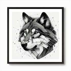 Husky Dog head - Abstract Line Art Illustration 74 Art Print