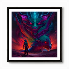 Dragons And A Man Art Print