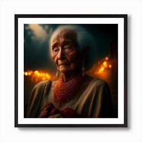 Old Woman At Night Art Print