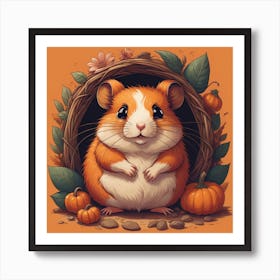 Cute Hamster With Pumpkins Art Print