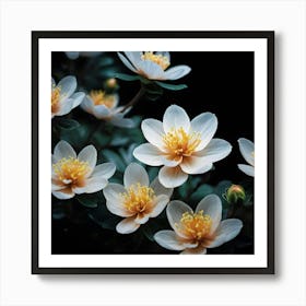 White Flowers On A Black Background Art Print