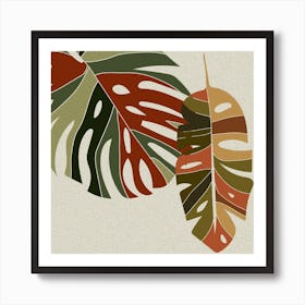 Tropical Leaves Plants Leaves Monstera Boho Retro Nature Art Print