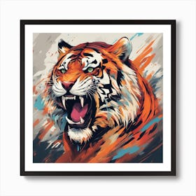 An Abstract Representation Of A Roaring Tiger, Formed With Bold Brush Strokes And Vibrant Colors 1 Art Print