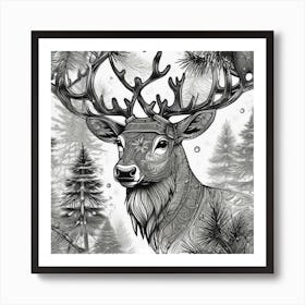 Black & White Rudolph Art Print
