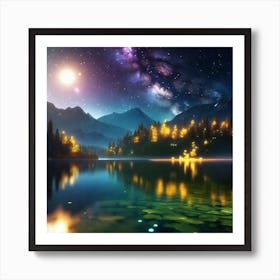 Night Sky Over Lake 1 Art Print