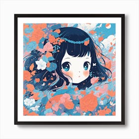 Girl In Flowers Art Print