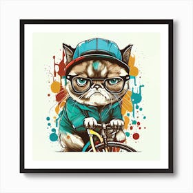 Cat biker Art Print