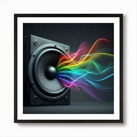 "The Sound of Your Soul" - A vibrant and dynamic depiction of the connection between music and the human spirit, expressed through the visual representation of sound waves in a spectrum of colors, emanating from a sleek and powerful speaker. Art Print