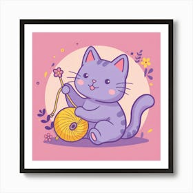 Cat Playing With Yarn Art Print