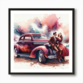 In A Nostalgic 1965 Ocean Beach Setting - Romantic Couple Art Print