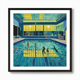 In Style of David Hockney. Swimming Pool at Night Series 7 Art Print