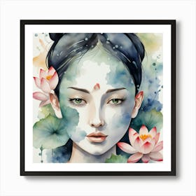 Chinese Woman With Lotus Art Print