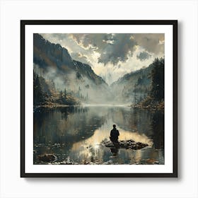 Man Sitting By A Lake Art Print