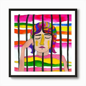 Portrait Of A Woman In A Cage Art Print