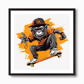 Monkey Skateboarding 1 Art Print