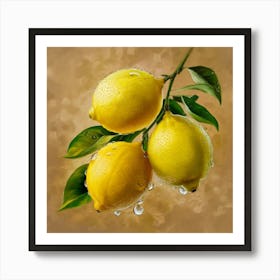 Three Lemons On A Branch Art Print