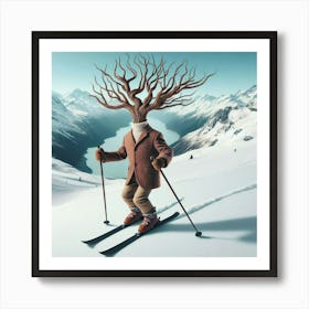 Tree On Skis Art Print