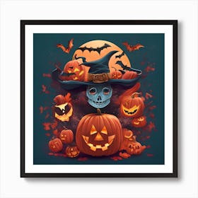 Halloween Pumpkins And Witches 1 Art Print