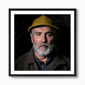 Firefly Portrait, Male, Old Miner, Coal Shaft, Dirty Face, Dark, Night, Rugged, Weathered, Expressiv (2) Art Print