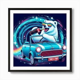 Polar Bear In A Car Art Print