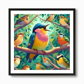 Colorful Birds Singing 1 Art Print