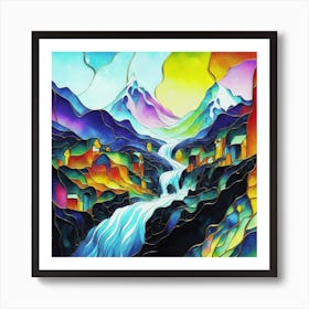 Abstract art of stained glass art landscape 18 Art Print